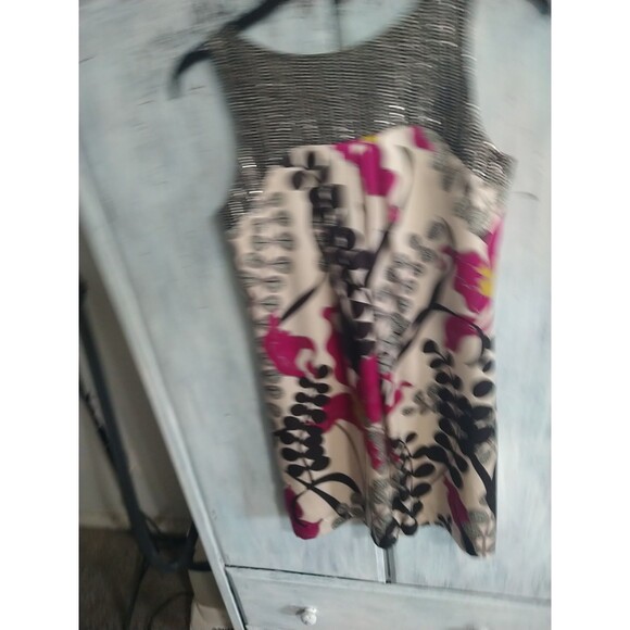 Trina Turk 100% Silk Sleeveles Floral Mini Dress Sz 2 Sequence Boho Summer Artsy - Picture 6 of 10